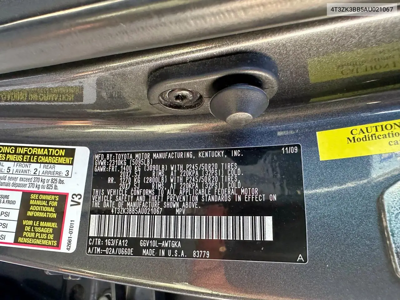 2010 Toyota Venza VIN: 4T3ZK3BB5AU021067 Lot: 62967925