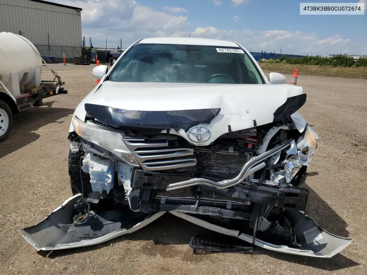 2012 Toyota Venza Le VIN: 4T3BK3BB0CU072674 Lot: 62785105
