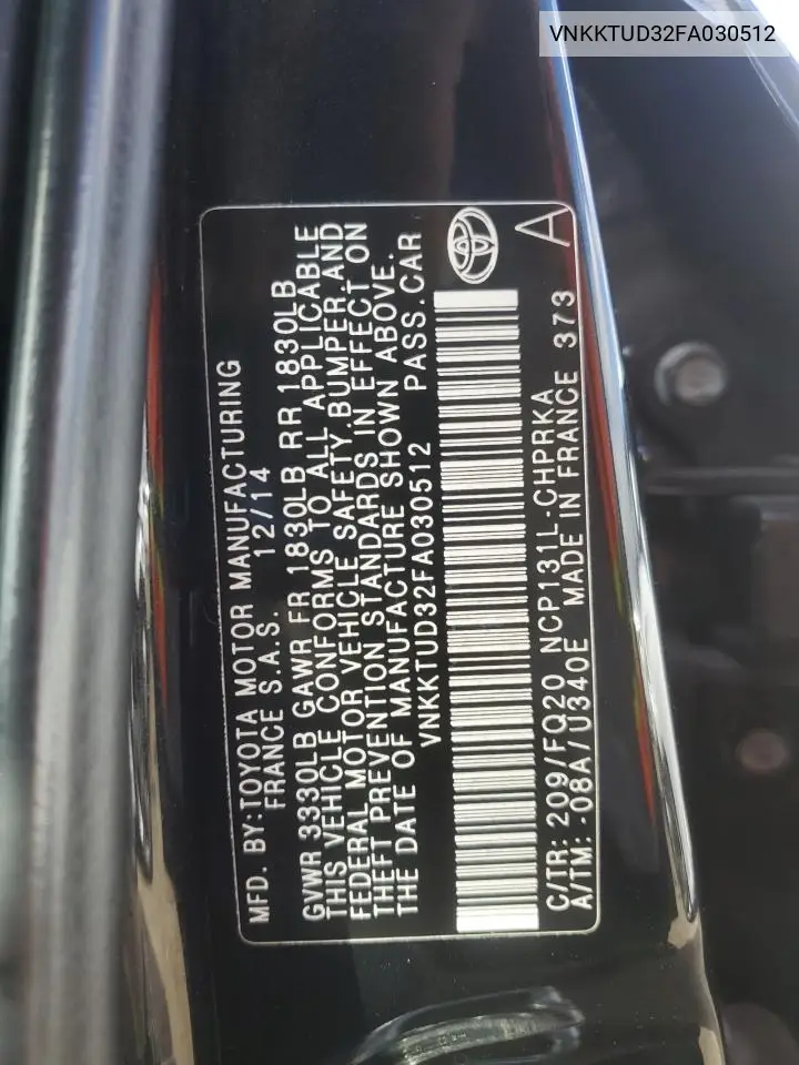 2015 Toyota Yaris VIN: VNKKTUD32FA030512 Lot: 56886685