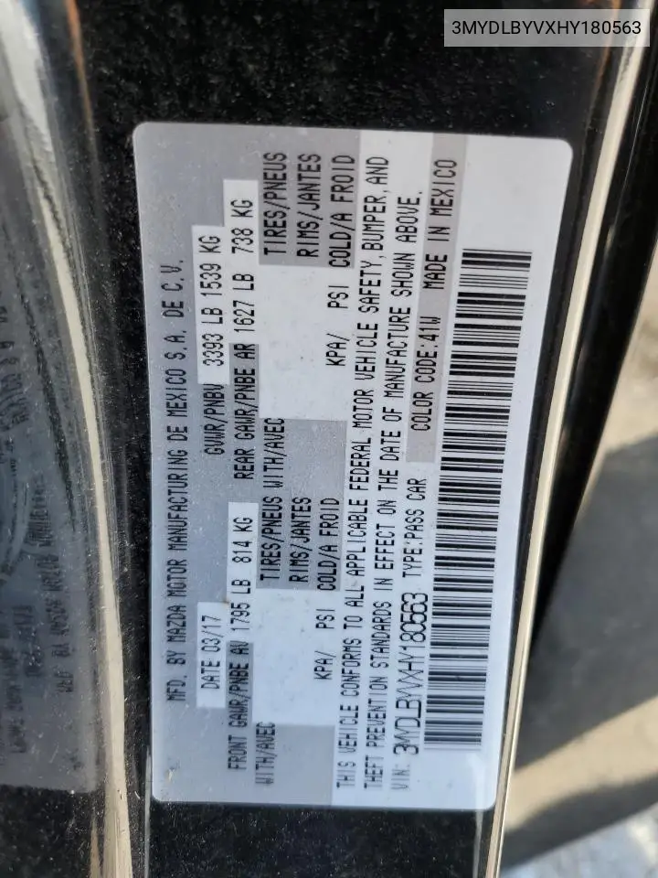 2017 Toyota Yaris Ia VIN: 3MYDLBYVXHY180563 Lot: 62586555