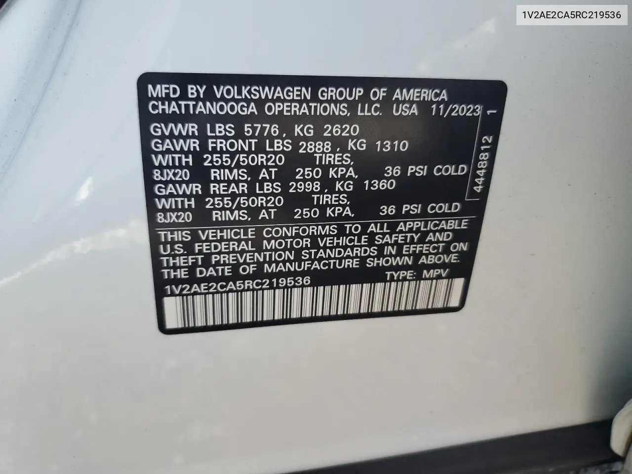 2024 Volkswagen Atlas Cross Sport Sel R-Line VIN: 1V2AE2CA5RC219536 Lot: 58911605