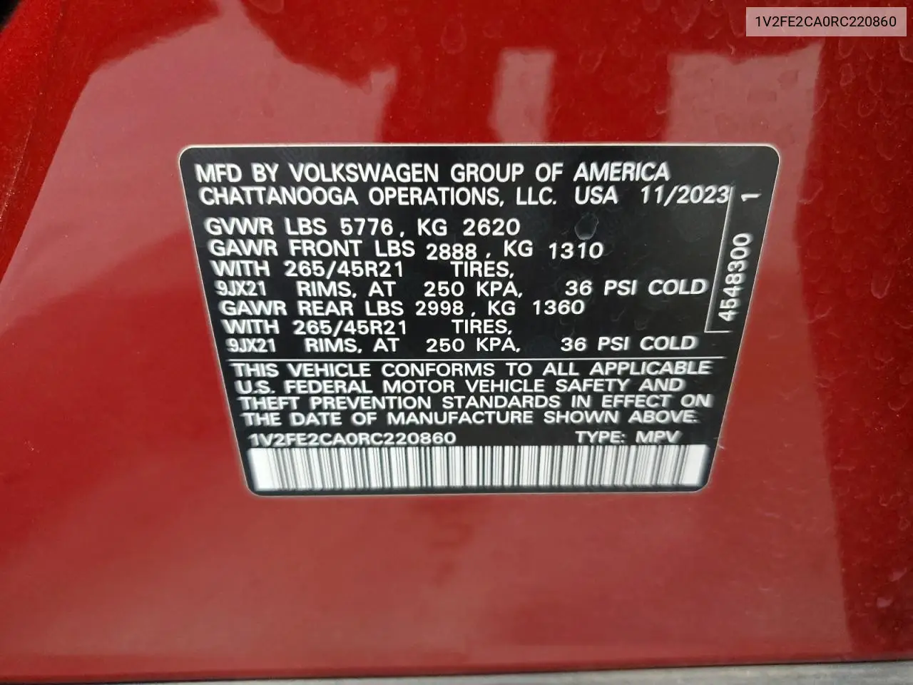 2024 Volkswagen Atlas Cross Sport Sel Premium R-Line VIN: 1V2FE2CA0RC220860 Lot: 65975885