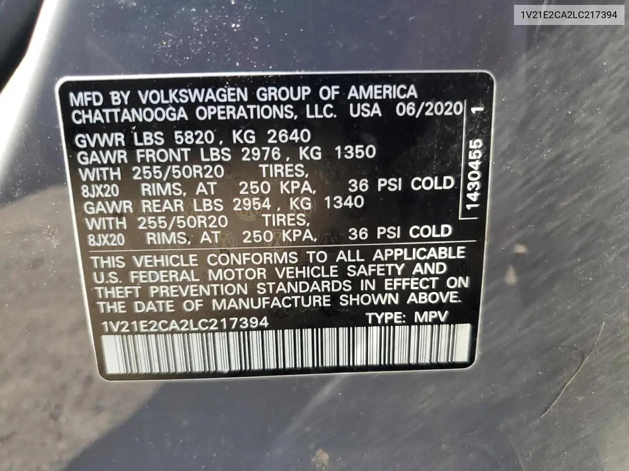 2020 Volkswagen Atlas Cross Sport Se VIN: 1V21E2CA2LC217394 Lot: 62007135