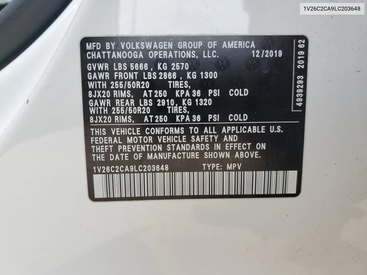 2020 Volkswagen Atlas Cross Sport Se VIN: 1V26C2CA9LC203648 Lot: 63848285