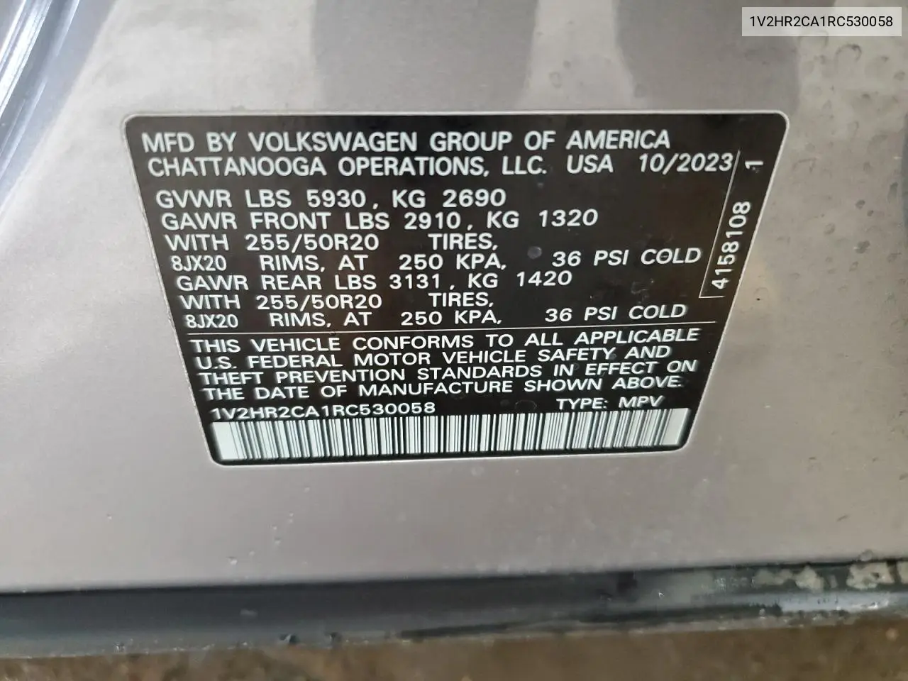 2024 Volkswagen Atlas Se VIN: 1V2HR2CA1RC530058 Lot: 65821715