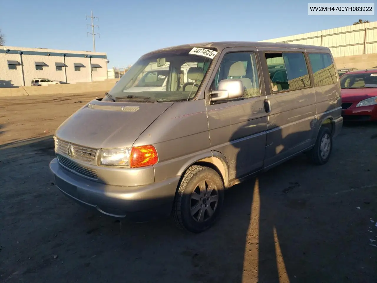 2000 Volkswagen Eurovan Mv VIN: WV2MH4700YH083922 Lot: 44274825