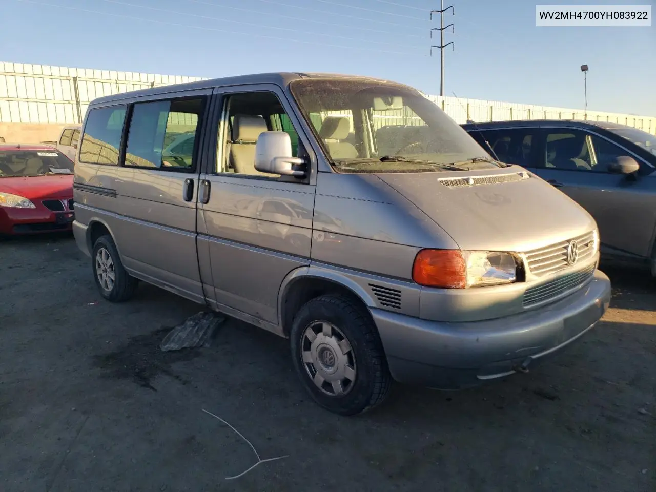 2000 Volkswagen Eurovan Mv VIN: WV2MH4700YH083922 Lot: 44274825
