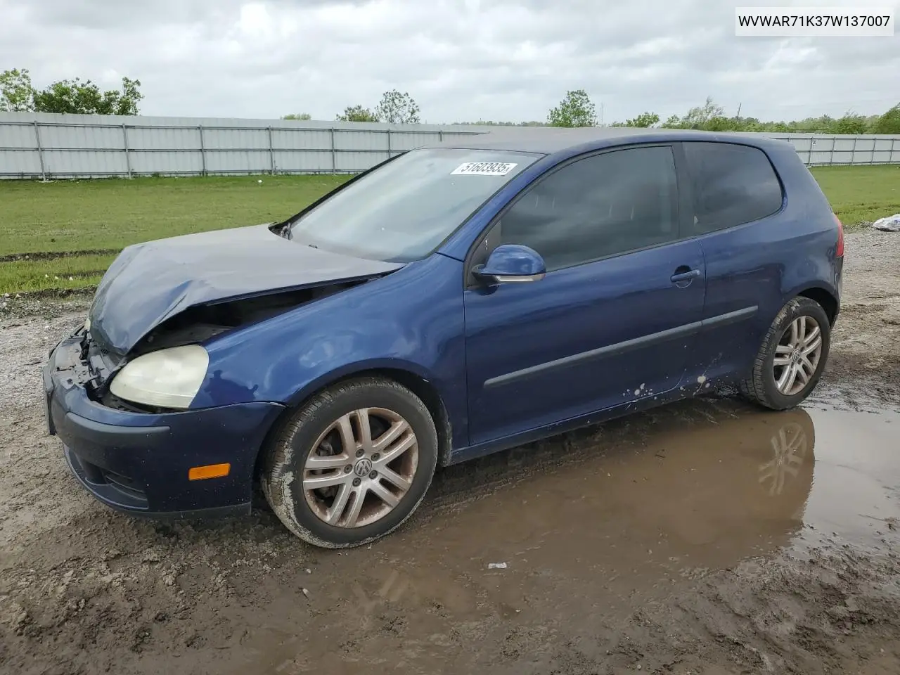 2007 Volkswagen Rabbit VIN: WVWAR71K37W137007 Lot: 51603935