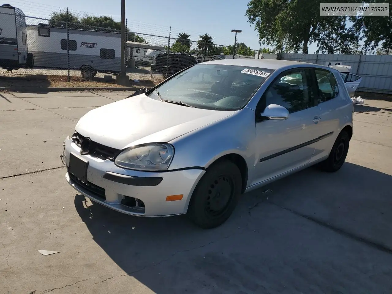 2007 Volkswagen Rabbit VIN: WVWAS71K47W175933 Lot: 55999395