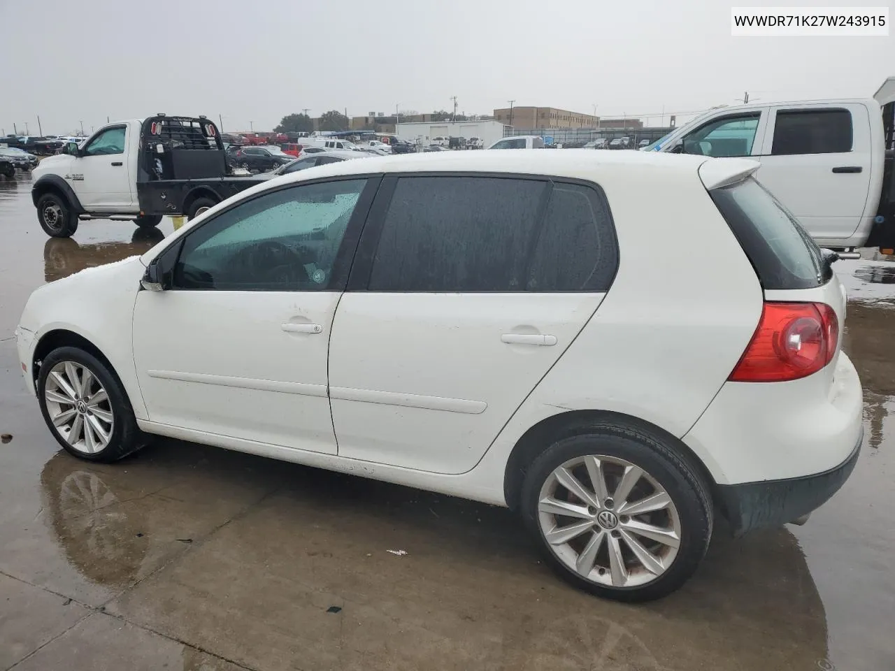 2007 Volkswagen Rabbit VIN: WVWDR71K27W243915 Lot: 87375394