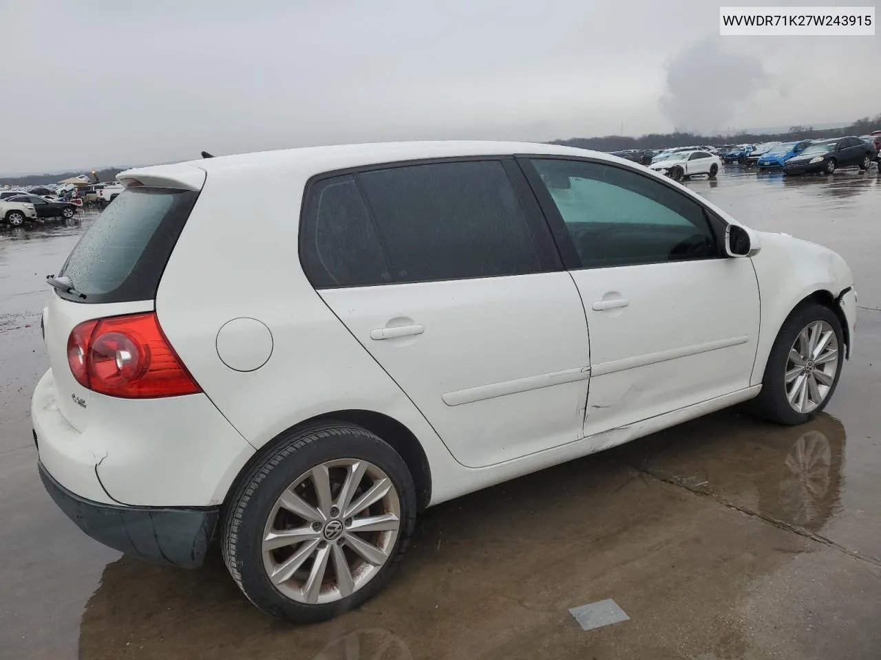 2007 Volkswagen Rabbit VIN: WVWDR71K27W243915 Lot: 87375394