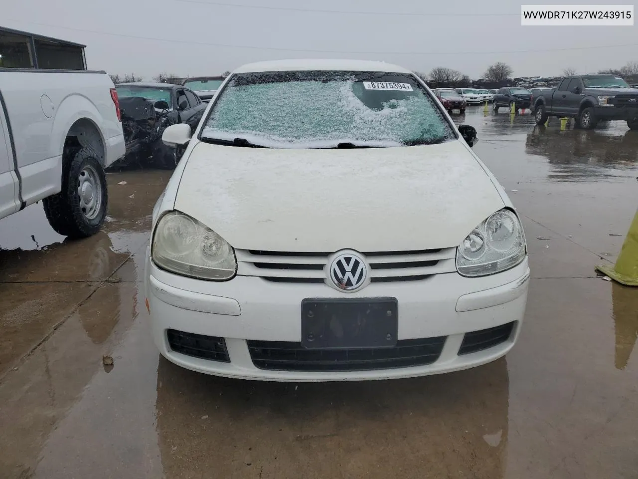2007 Volkswagen Rabbit VIN: WVWDR71K27W243915 Lot: 87375394