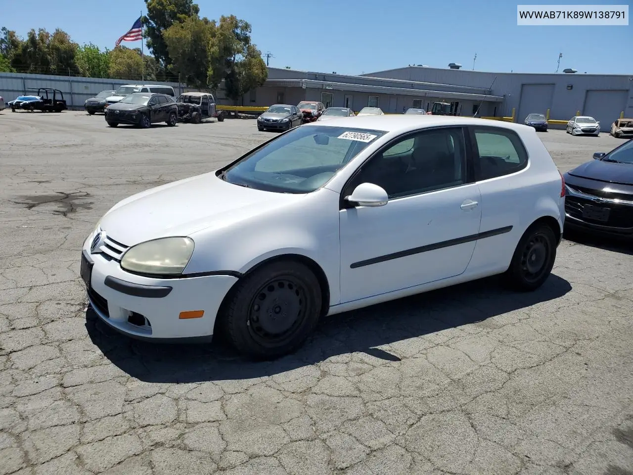 2009 Volkswagen Rabbit VIN: WVWAB71K89W138791 Lot: 62790565