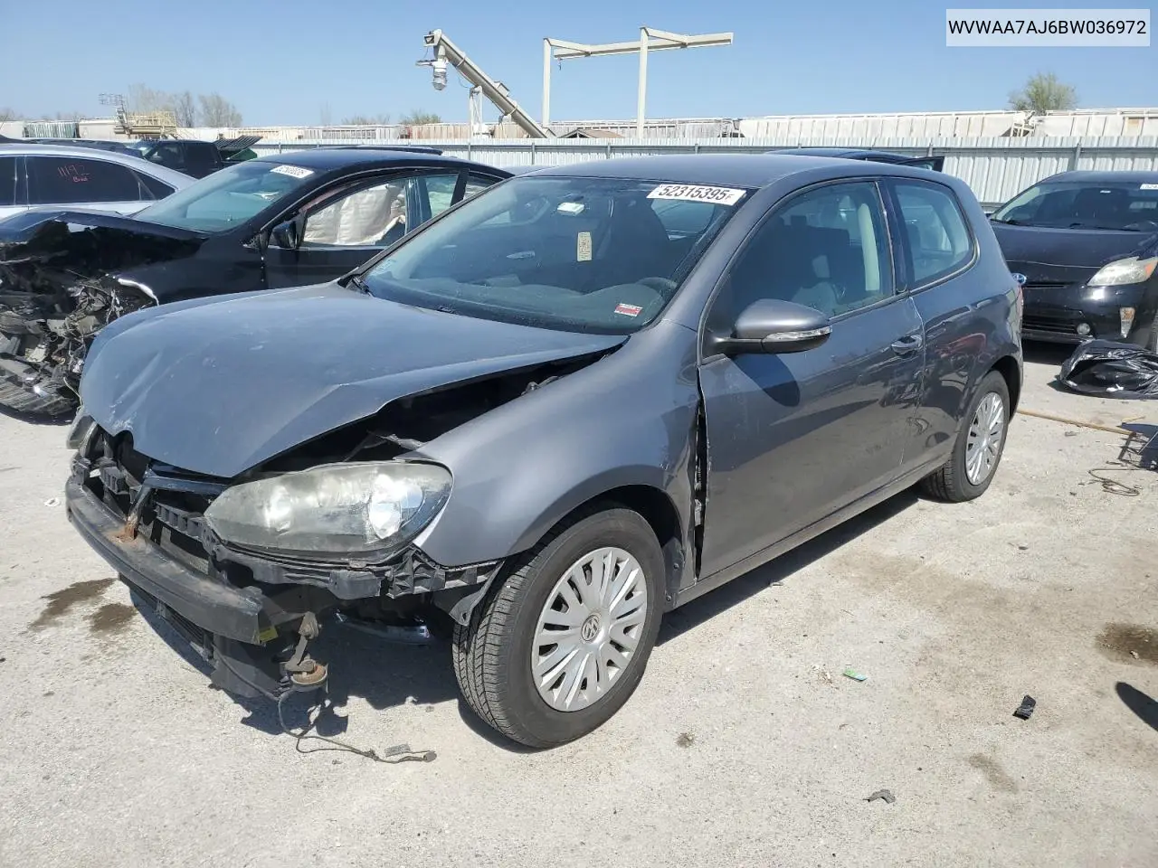 2011 Volkswagen Golf VIN: WVWAA7AJ6BW036972 Lot: 52315395
