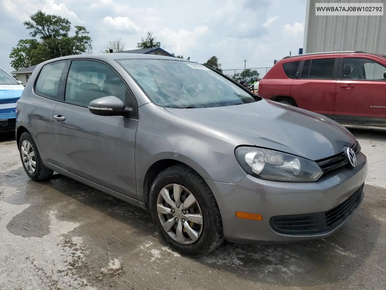 2011 Volkswagen Golf VIN: WVWBA7AJ0BW102792 Lot: 59222935