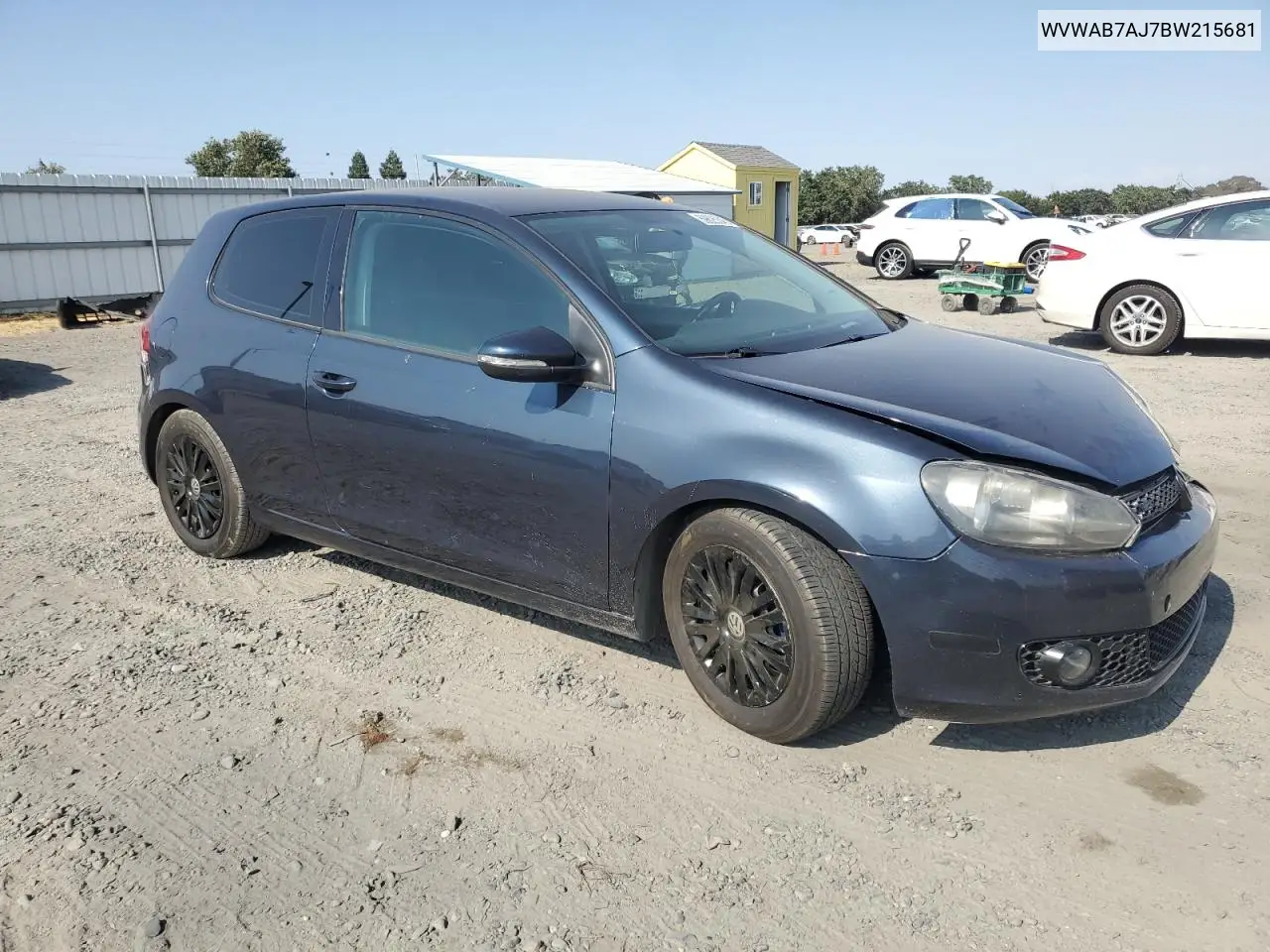 2011 Volkswagen Golf VIN: WVWAB7AJ7BW215681 Lot: 59625345