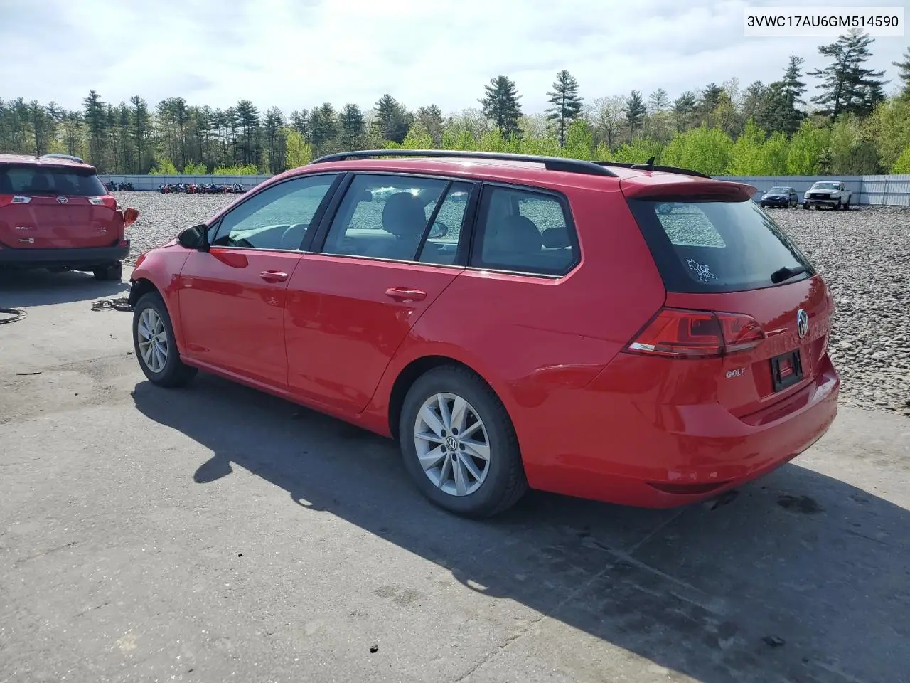 2016 Volkswagen Golf Sportwagen S VIN: 3VWC17AU6GM514590 Lot: 56823285