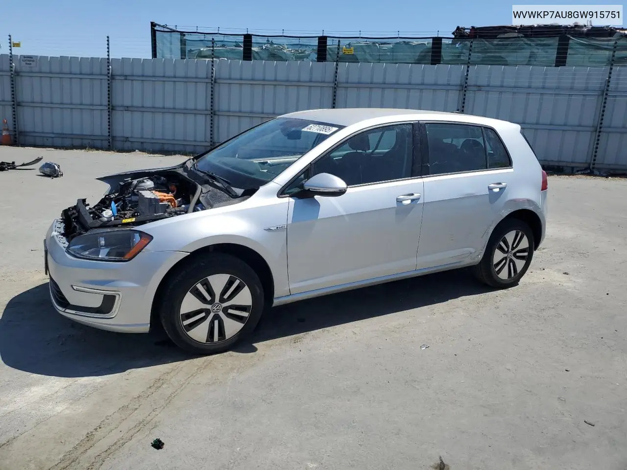 2016 Volkswagen E-Golf Se VIN: WVWKP7AU8GW915751 Lot: 62710895