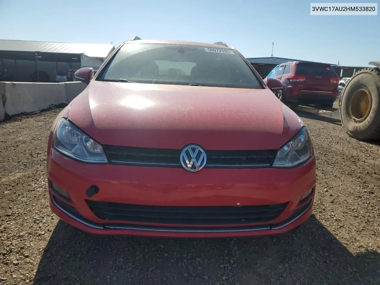 2017 Volkswagen Golf Sportwagen S VIN: 3VWC17AU2HM533820 Lot: 58072535