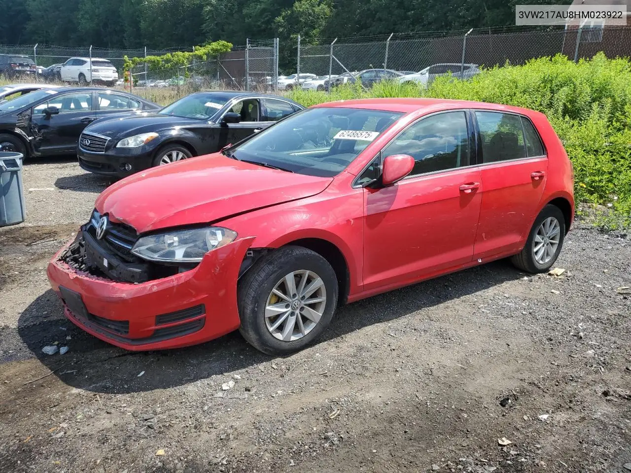 2017 Volkswagen Golf S VIN: 3VW217AU8HM023922 Lot: 62486575
