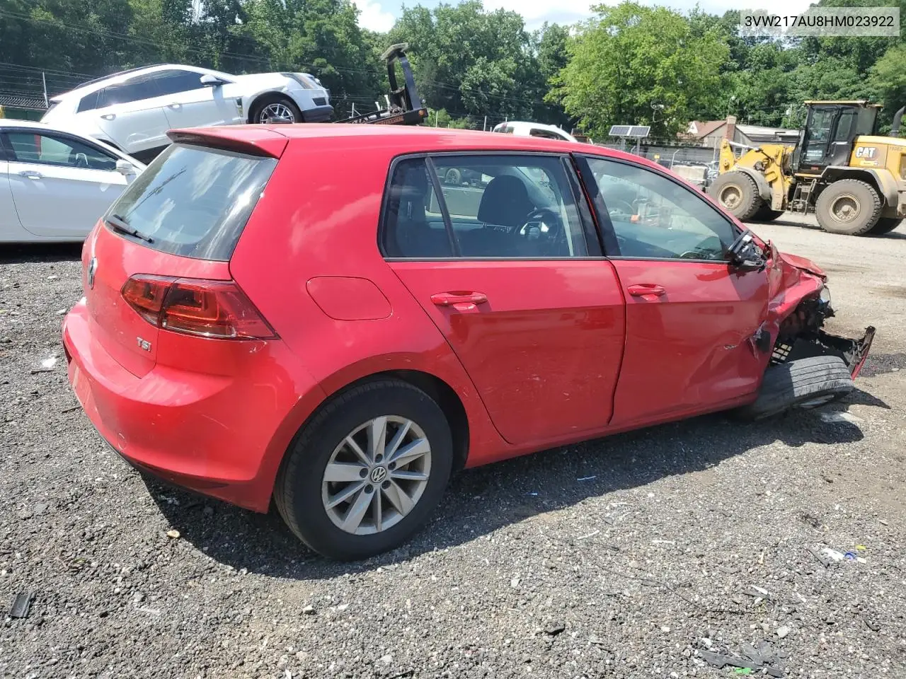 2017 Volkswagen Golf S VIN: 3VW217AU8HM023922 Lot: 62486575