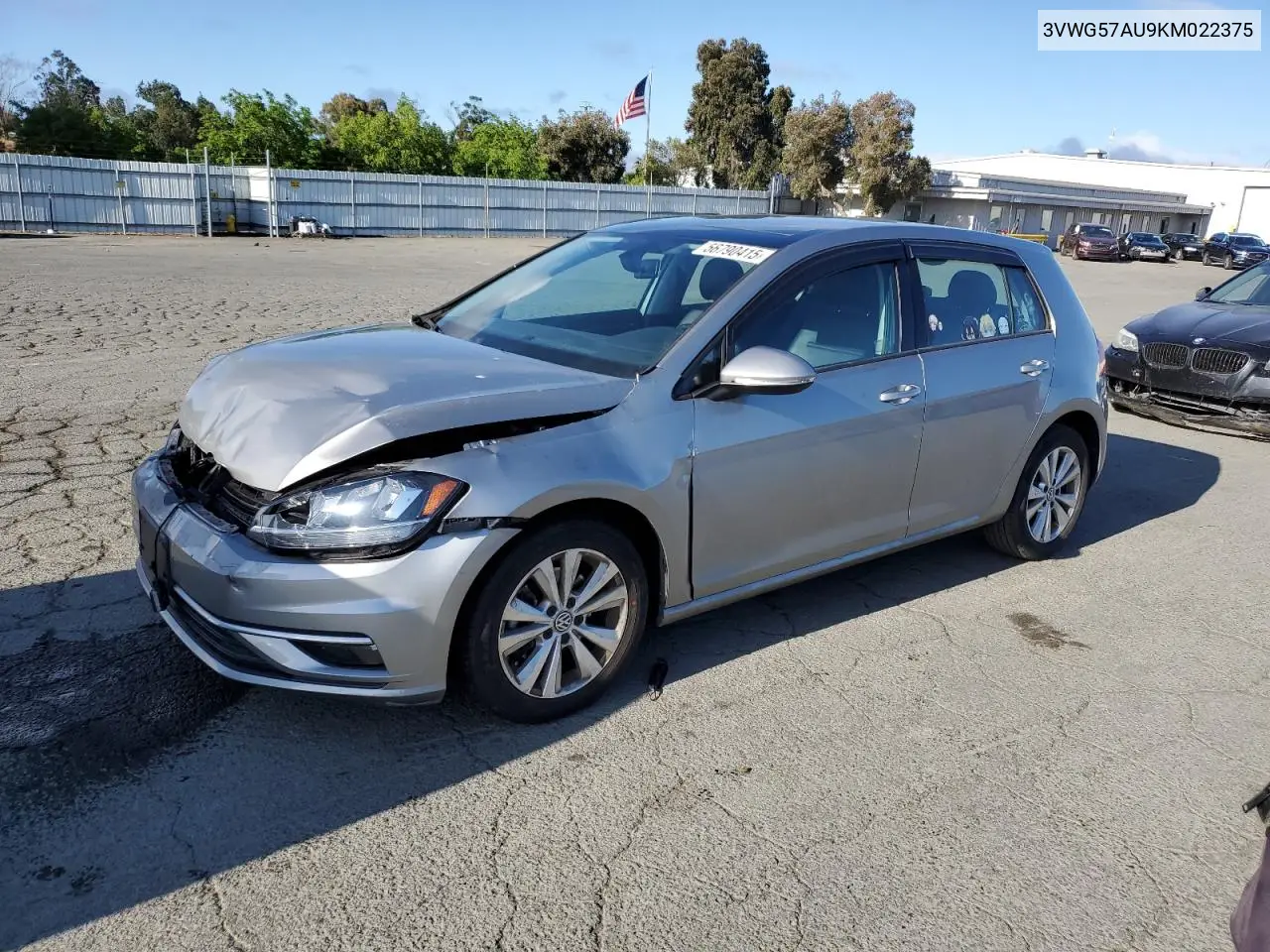 2019 Volkswagen Golf S VIN: 3VWG57AU9KM022375 Lot: 56790415