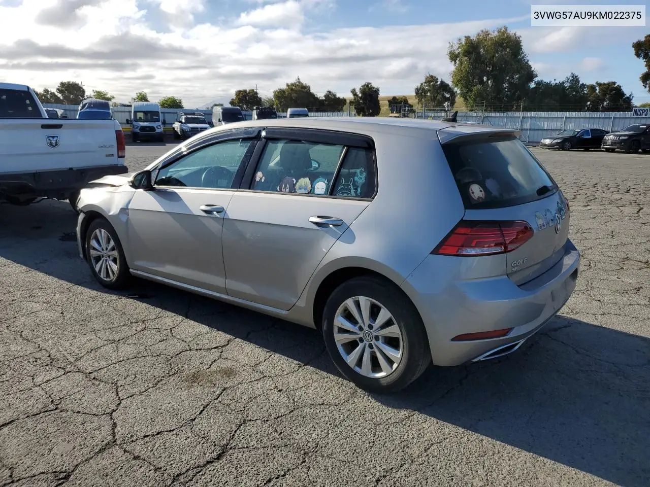2019 Volkswagen Golf S VIN: 3VWG57AU9KM022375 Lot: 56790415
