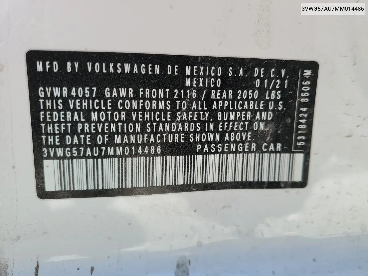2021 Volkswagen Golf VIN: 3VWG57AU7MM014486 Lot: 46552545