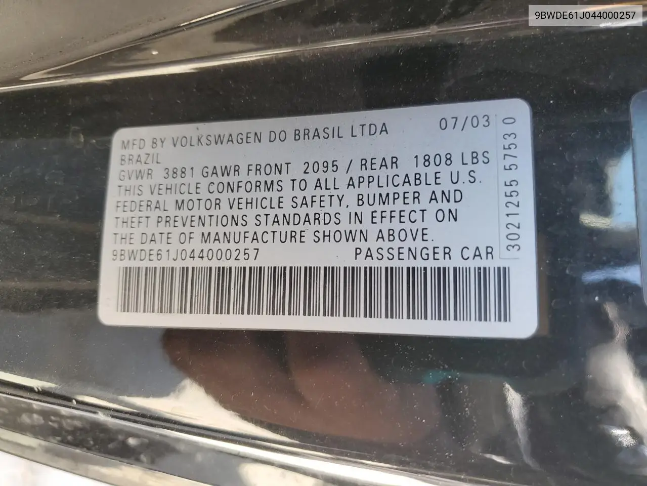 2004 Volkswagen Gti VIN: 9BWDE61J044000257 Lot: 56336065