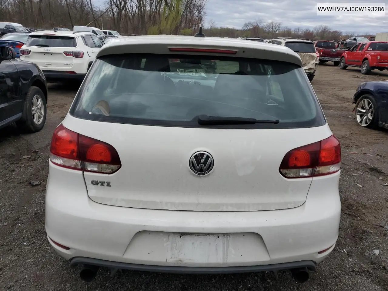 2012 Volkswagen Gti VIN: WVWHV7AJ0CW193286 Lot: 53337005