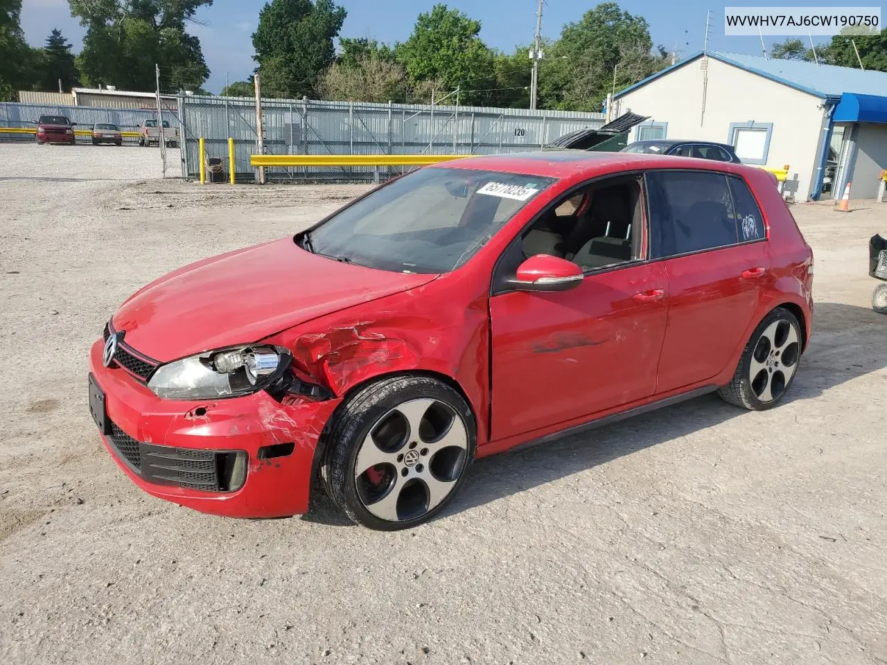 2012 Volkswagen Gti VIN: WVWHV7AJ6CW190750 Lot: 65778235