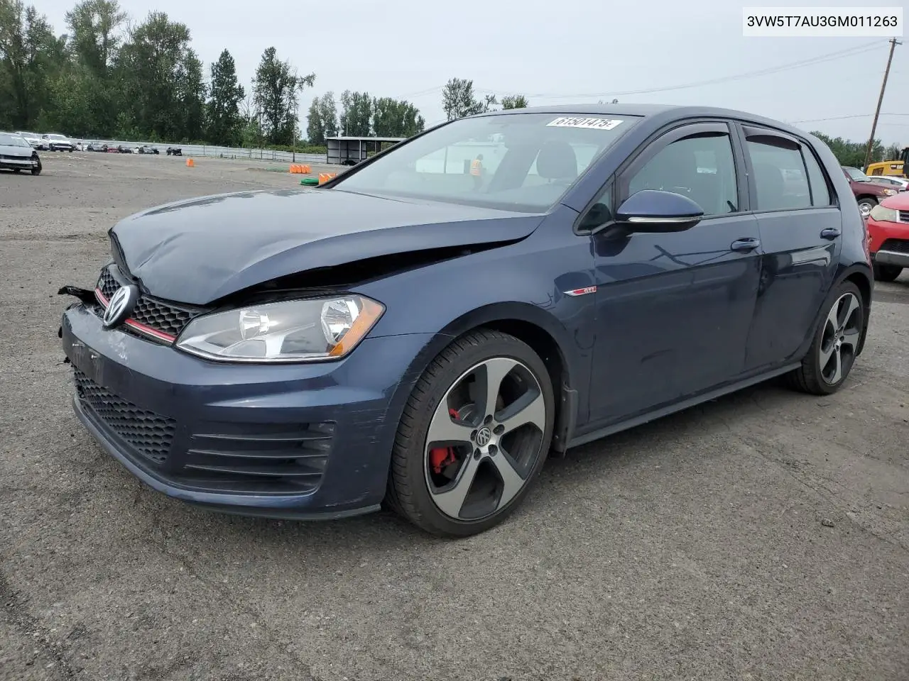 2016 Volkswagen Gti S/Se VIN: 3VW5T7AU3GM011263 Lot: 61501475