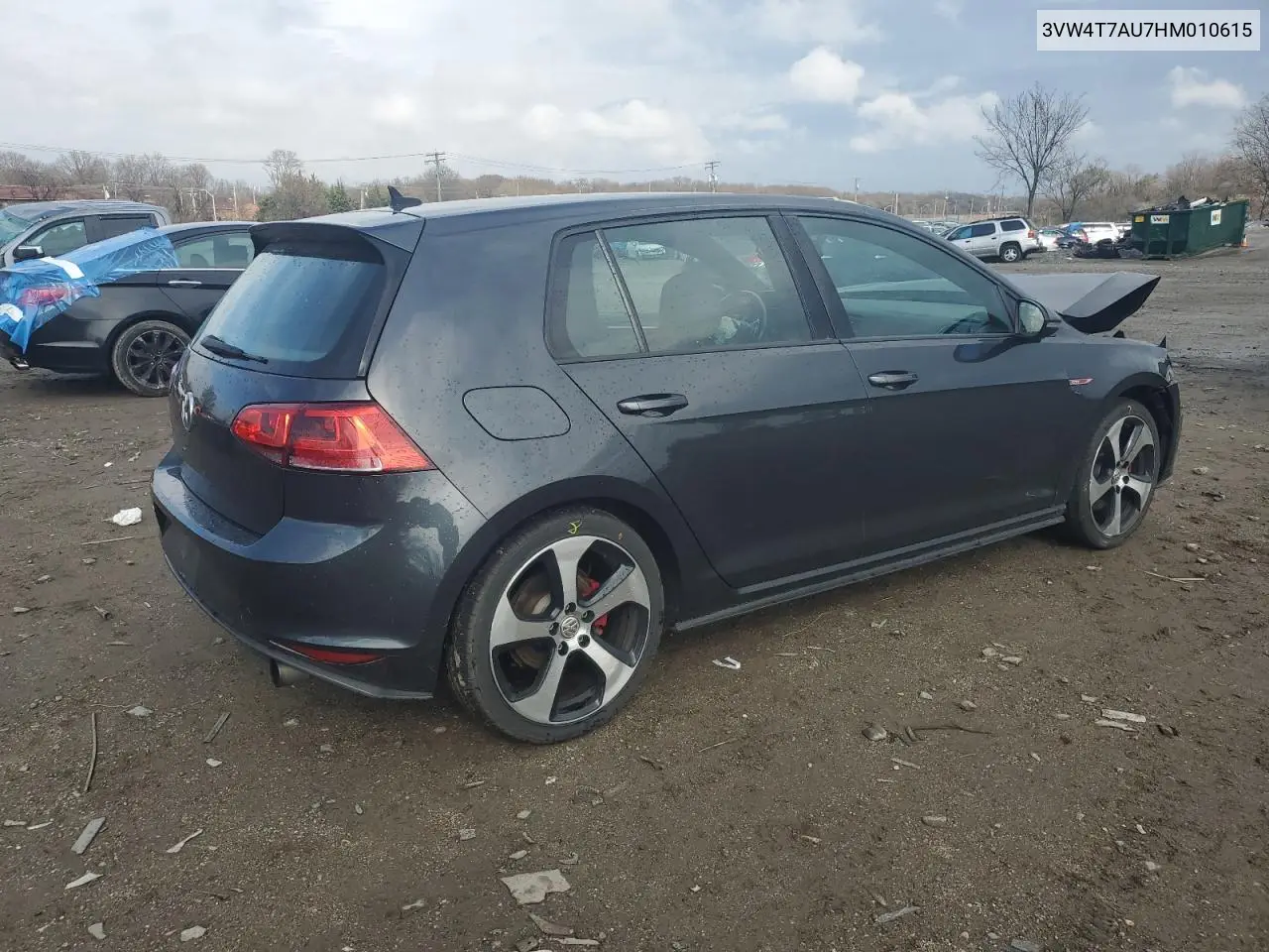 2017 Volkswagen Gti S VIN: 3VW4T7AU7HM010615 Lot: 50380045