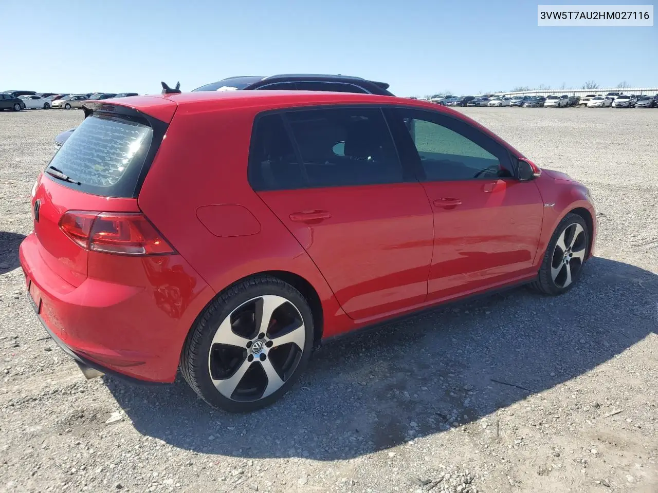 2017 Volkswagen Gti S VIN: 3VW5T7AU2HM027116 Lot: 52224235