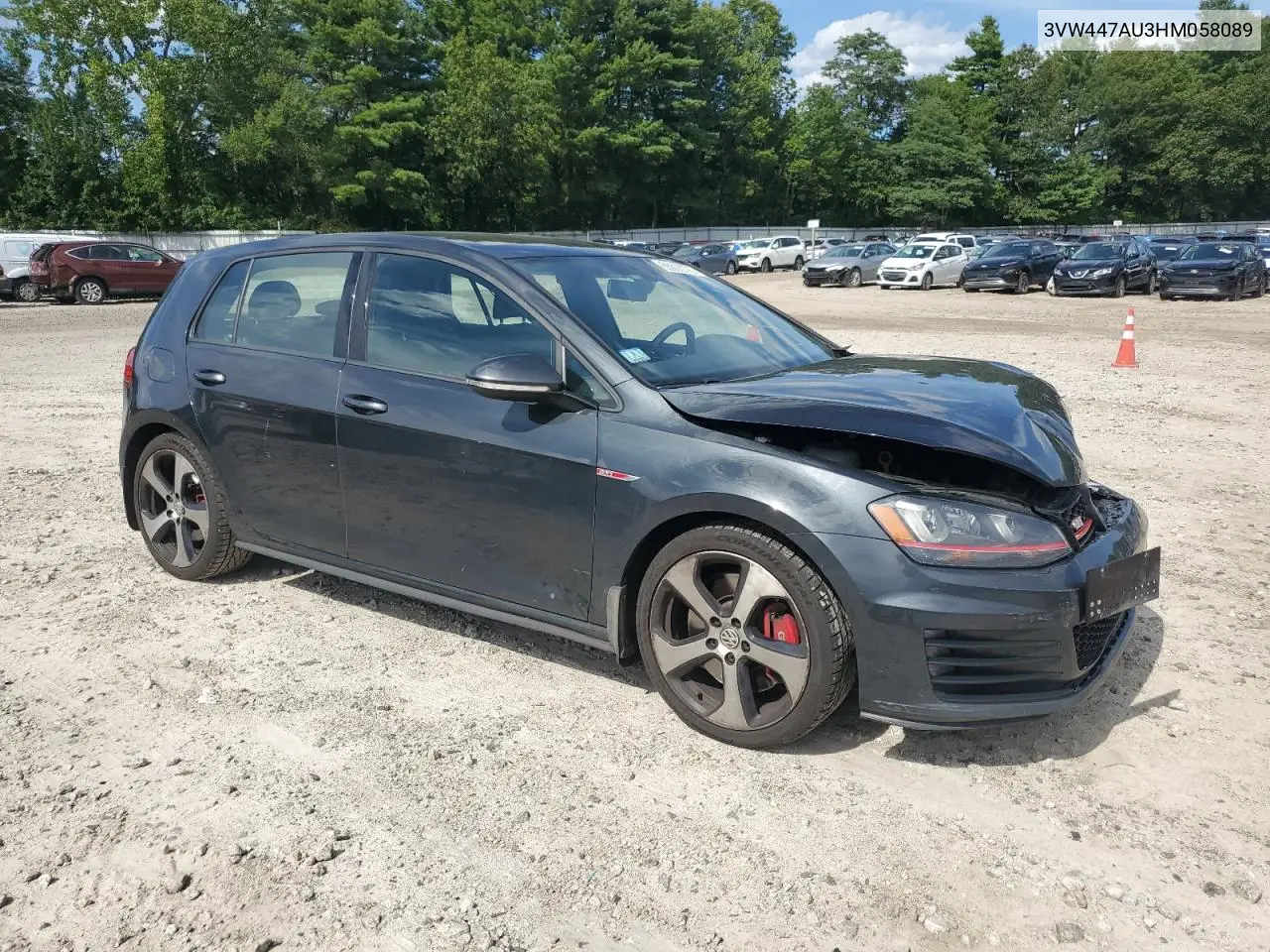 2017 Volkswagen Gti S/Se VIN: 3VW447AU3HM058089 Lot: 65896775
