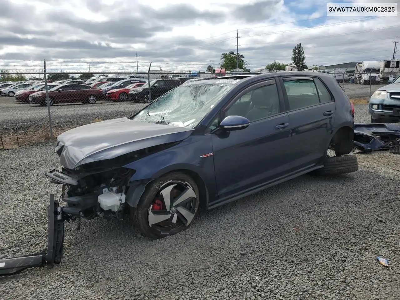 2019 Volkswagen Gti S VIN: 3VW6T7AU0KM002825 Lot: 58543225