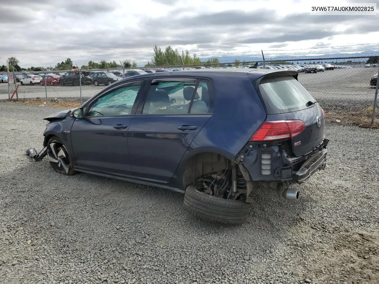 2019 Volkswagen Gti S VIN: 3VW6T7AU0KM002825 Lot: 58543225