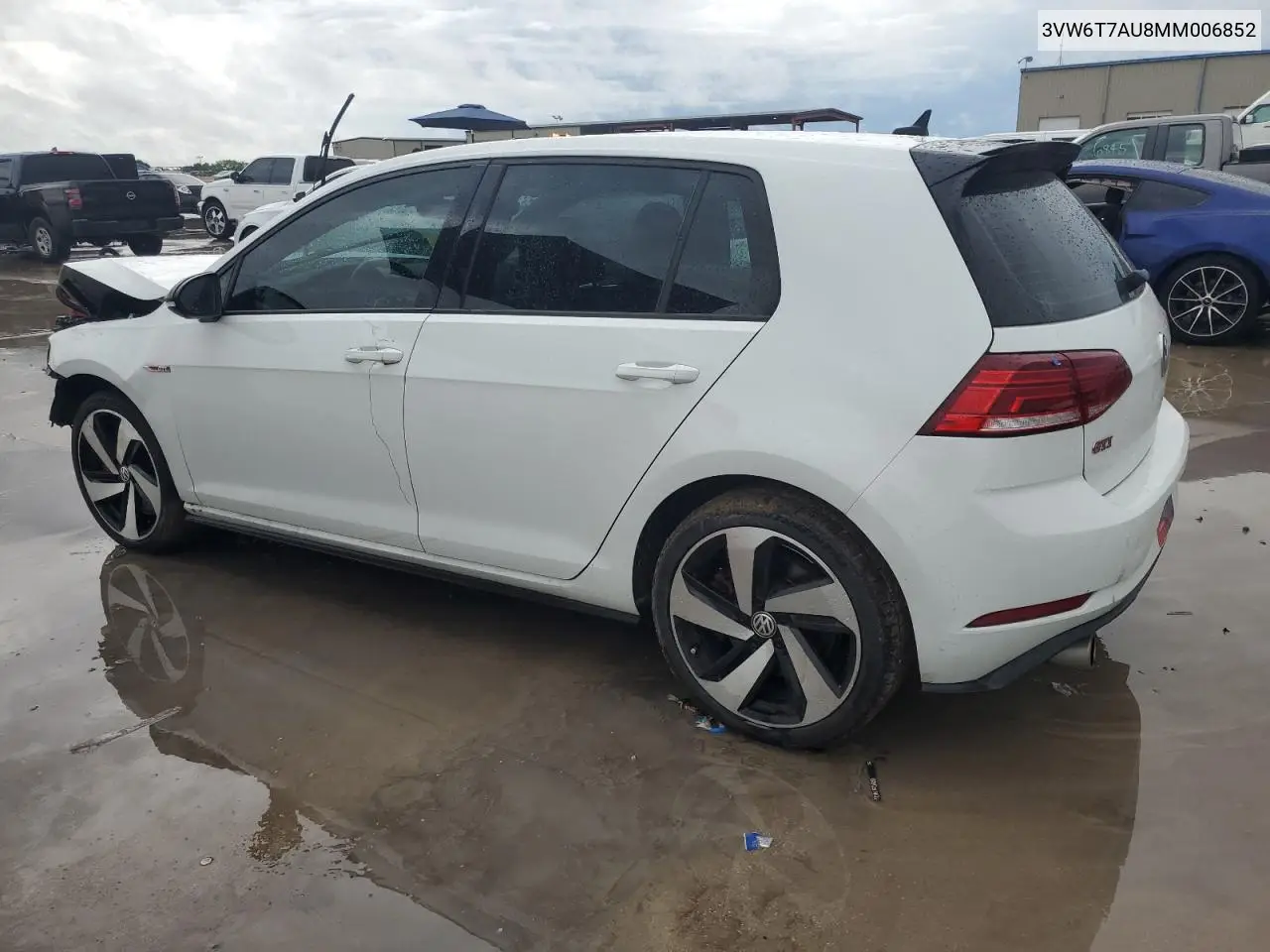 2021 Volkswagen Gti S VIN: 3VW6T7AU8MM006852 Lot: 55939895