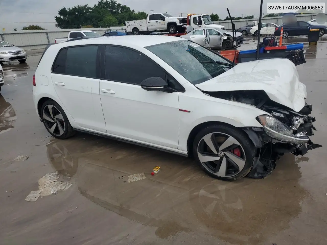 2021 Volkswagen Gti S VIN: 3VW6T7AU8MM006852 Lot: 55939895