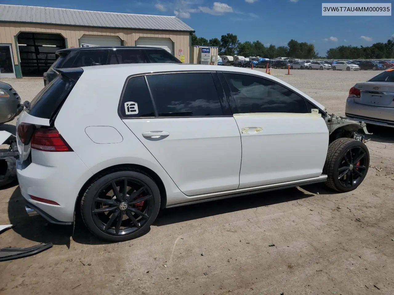 2021 Volkswagen Gti S VIN: 3VW6T7AU4MM000935 Lot: 62023965