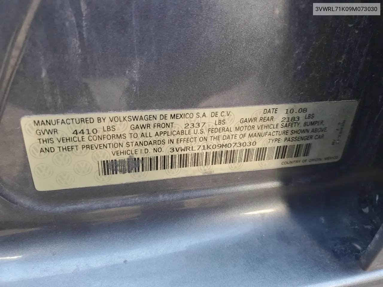 2009 Volkswagen Jetta Tdi VIN: 3VWRL71K09M073030 Lot: 62637215