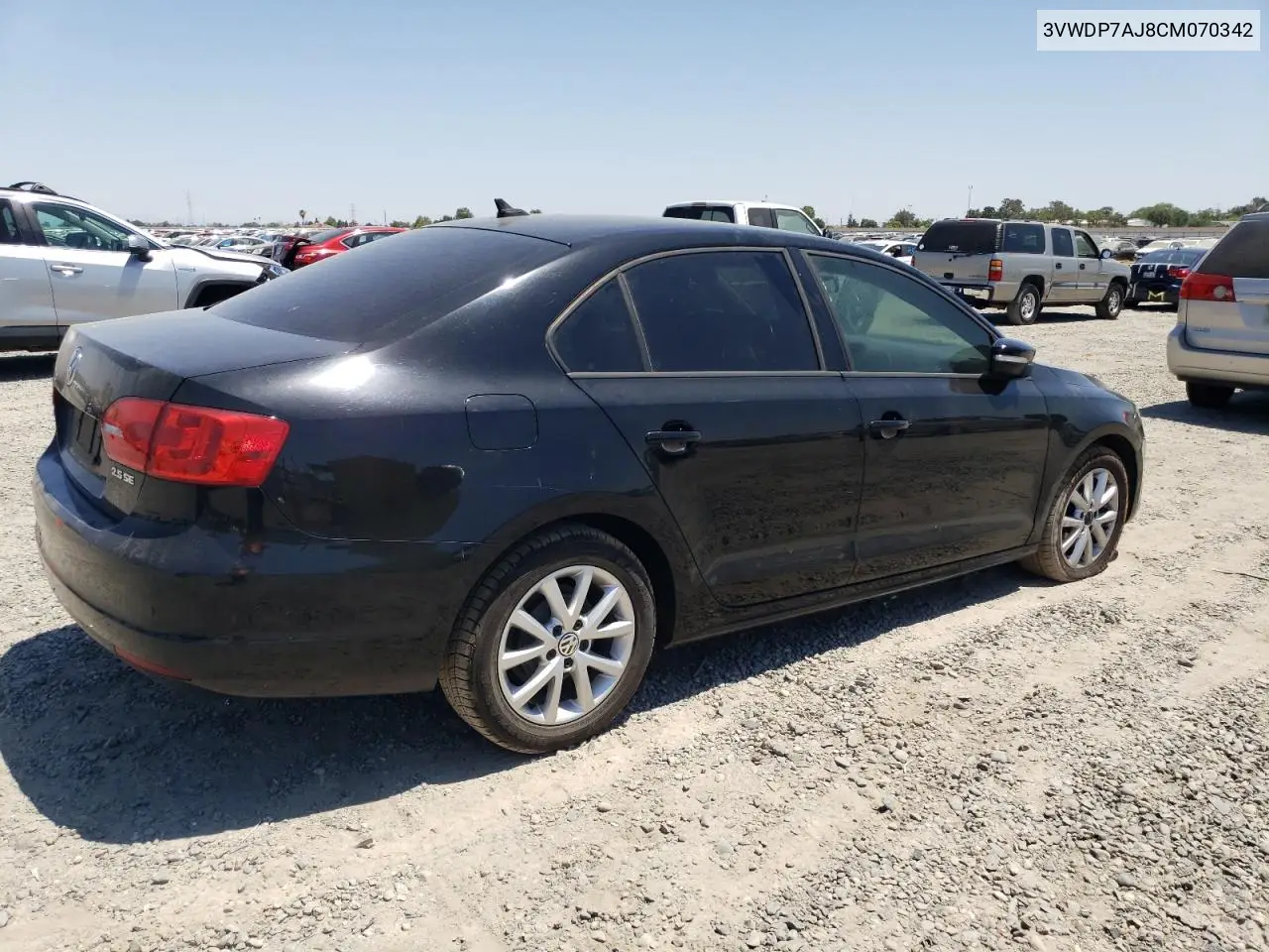 2012 Volkswagen Jetta Se VIN: 3VWDP7AJ8CM070342 Lot: 62965065