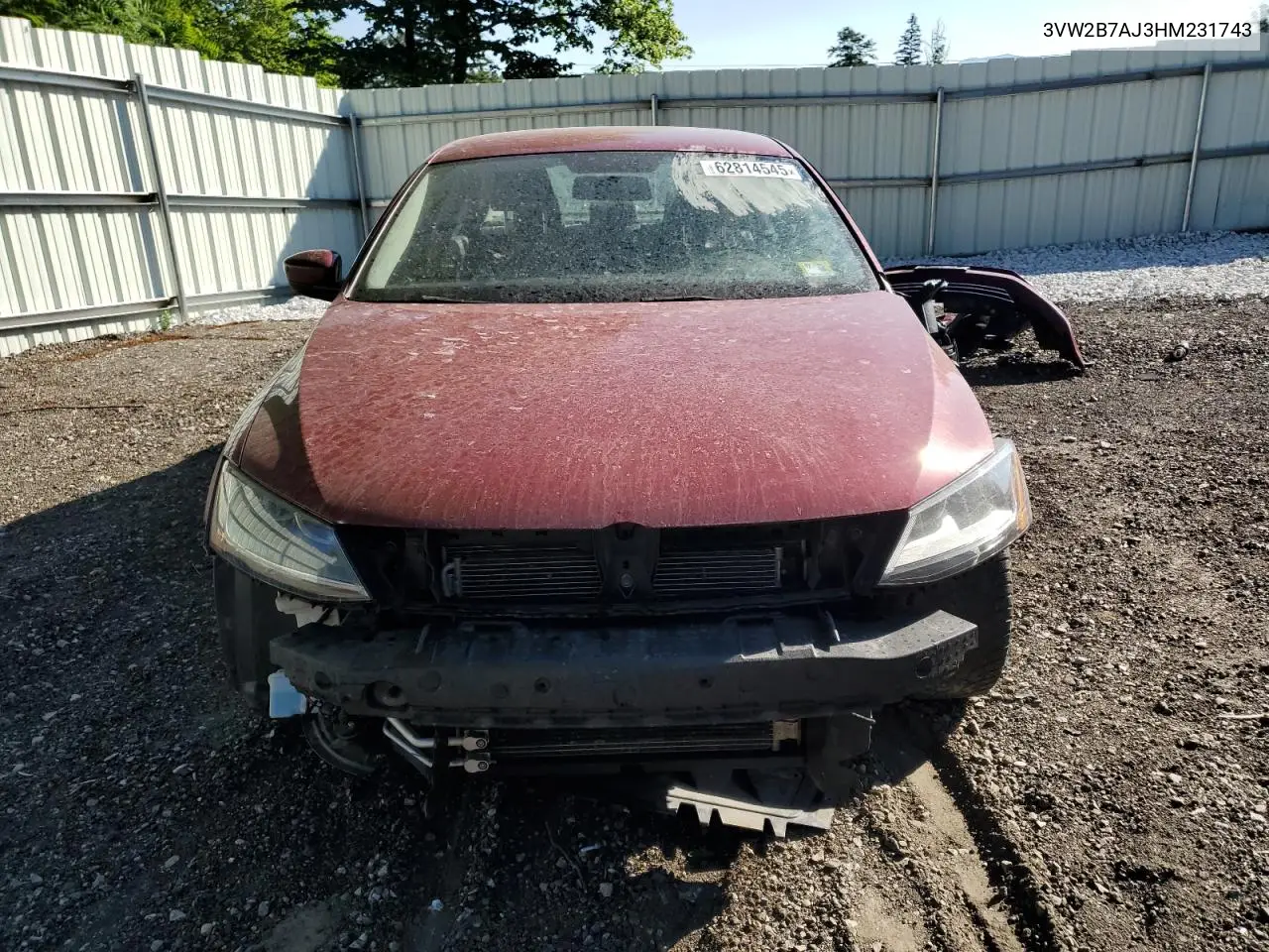 2017 Volkswagen Jetta S VIN: 3VW2B7AJ3HM231743 Lot: 62814545