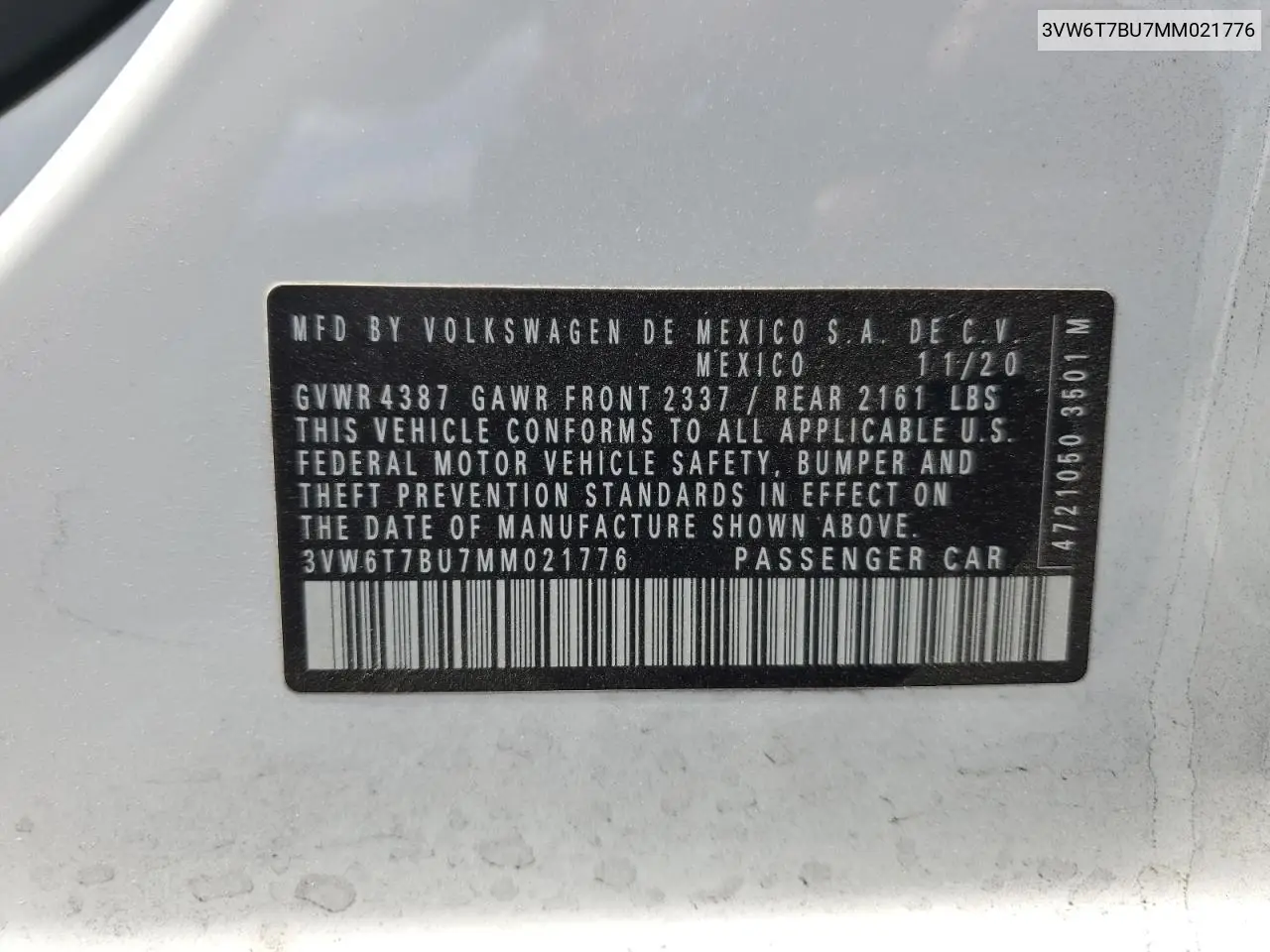 2021 Volkswagen Jetta Gli VIN: 3VW6T7BU7MM021776 Lot: 55020415
