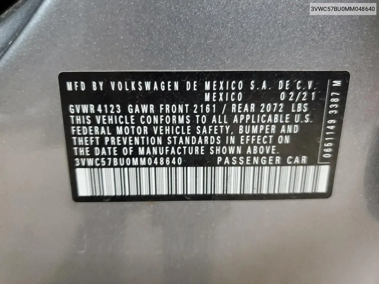 2021 Volkswagen Jetta S VIN: 3VWC57BU0MM048640 Lot: 56034545