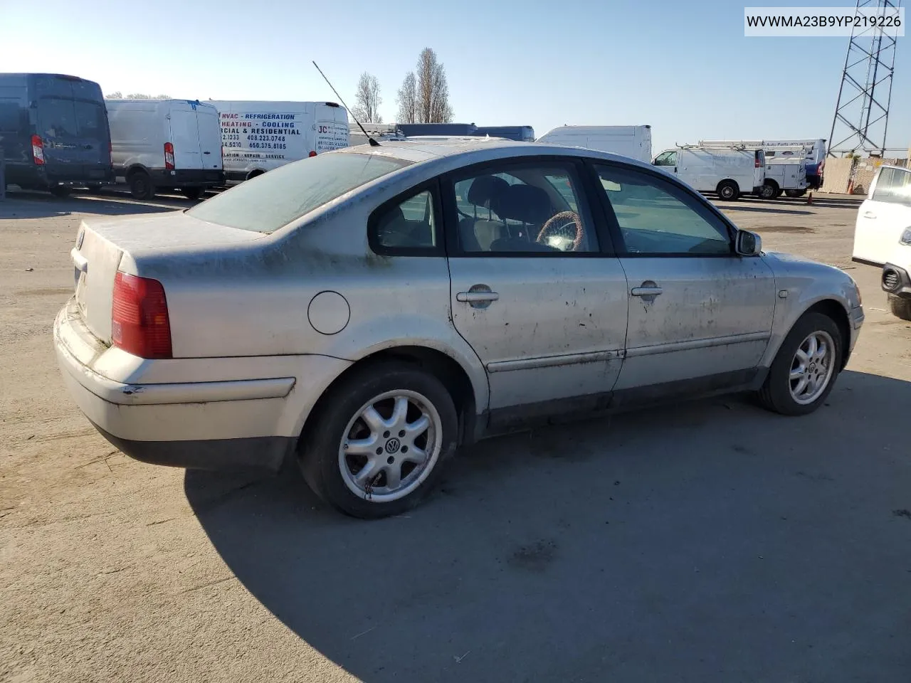 2000 Volkswagen Passat Gls VIN: WVWMA23B9YP219226 Lot: 41907235
