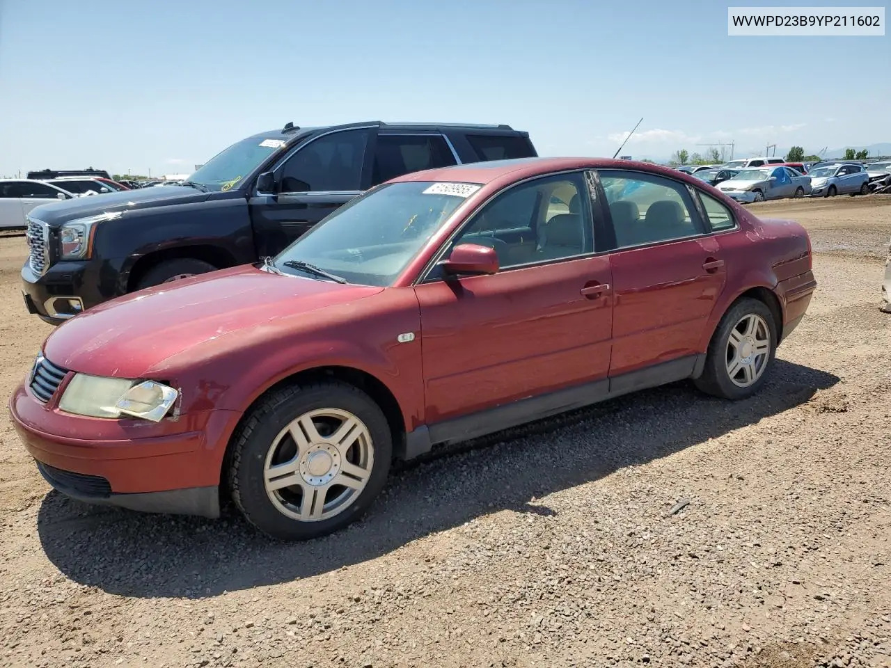 2000 Volkswagen Passat Glx VIN: WVWPD23B9YP211602 Lot: 61509955