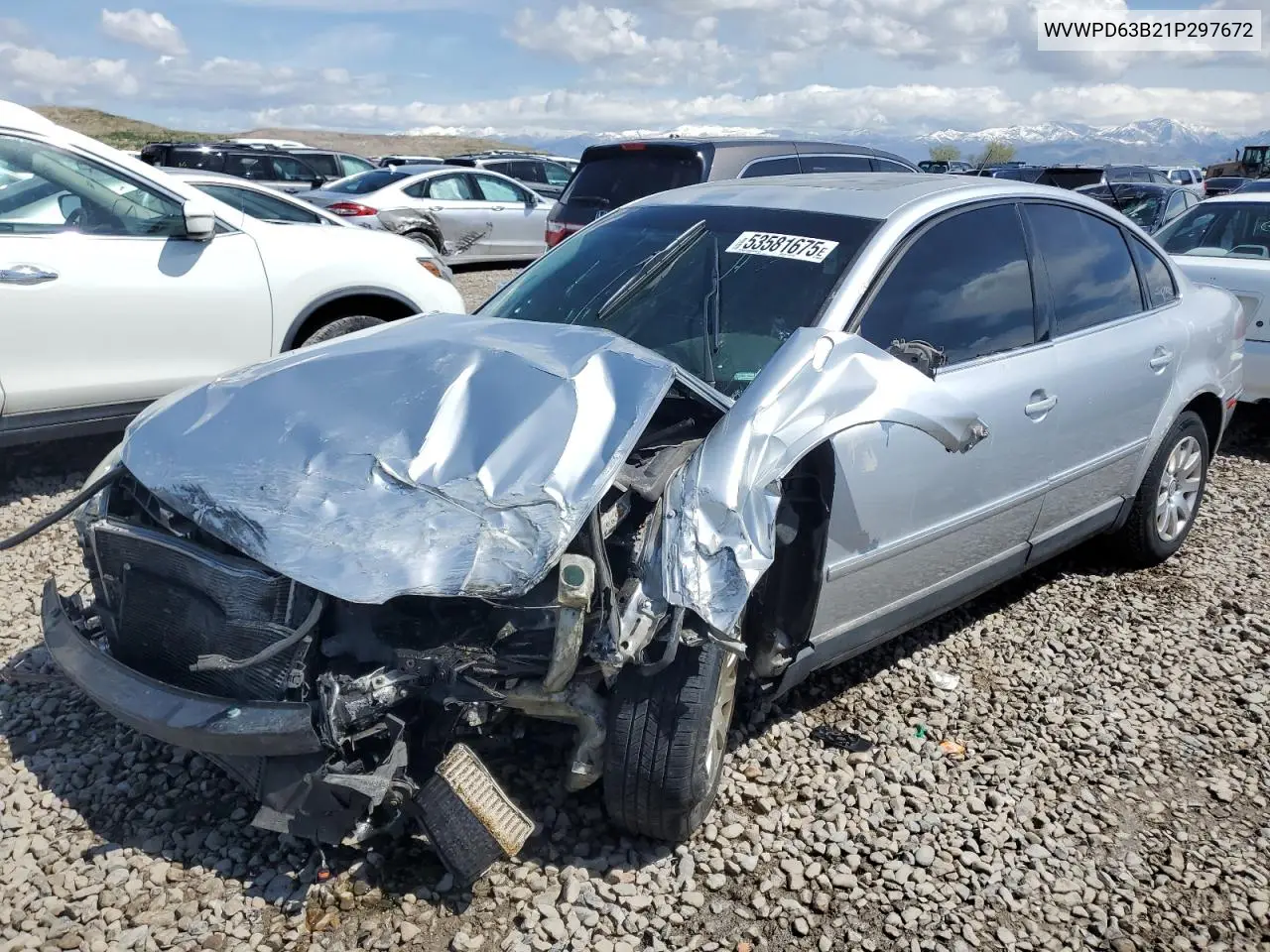 2001 Volkswagen Passat Gls VIN: WVWPD63B21P297672 Lot: 53581675