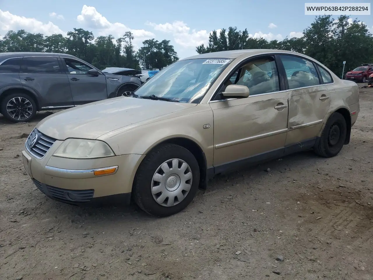 2002 Volkswagen Passat Gls VIN: WVWPD63B42P288294 Lot: 62377685