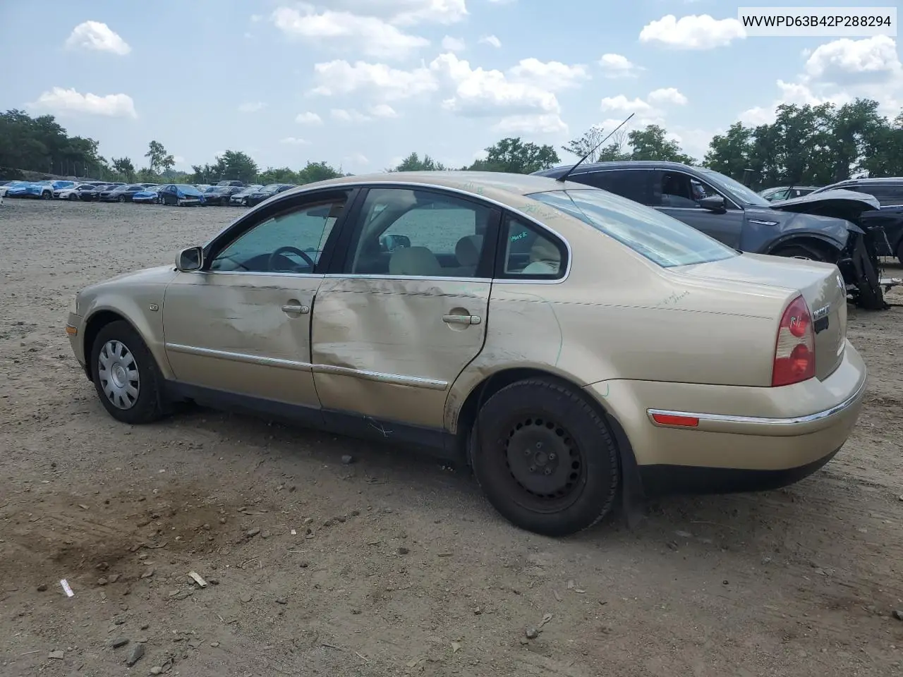 2002 Volkswagen Passat Gls VIN: WVWPD63B42P288294 Lot: 62377685